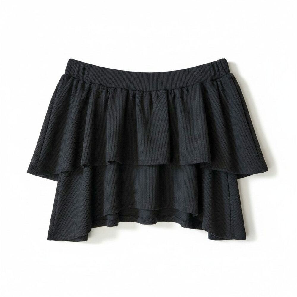Go Couture New Womens Handkerchief Hem Skirt Black Small Ribbed Mini Casual USA